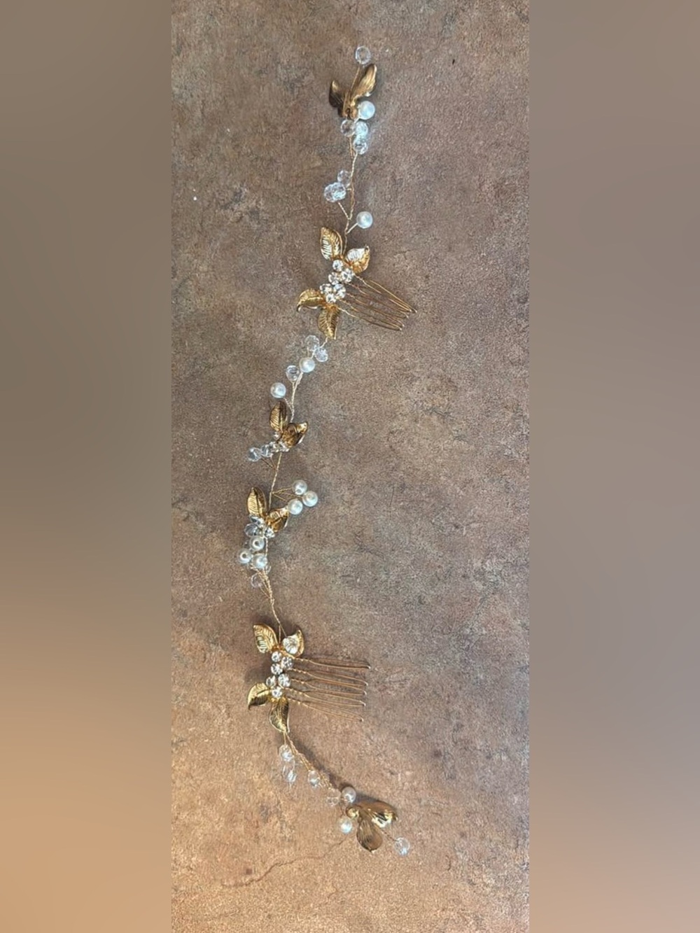 Gold Pearl & Crystal Bridal Hair Vine